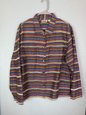 Vintage Chico's Design Jacket Womens 3 Striped Silk Blend Button Up 90s